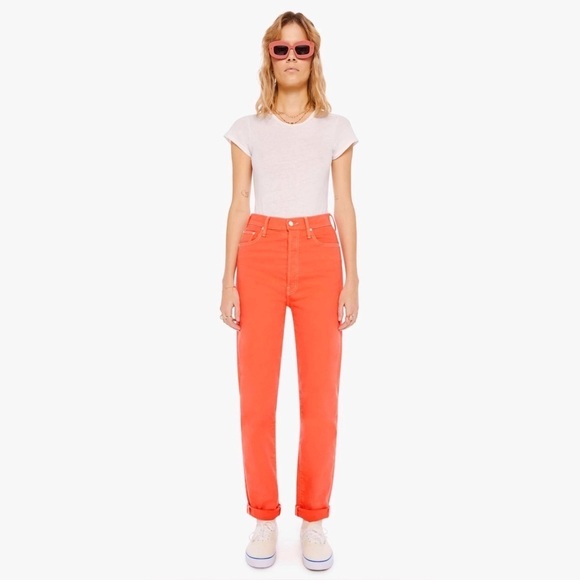 MOTHER Denim - Mother The Tune Up Bona Fide Hover Slim Straight Jean Play Date Hot Coral 29